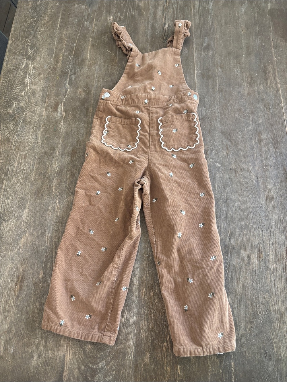 Zara Brown Floral Corduroy Kids Overalls